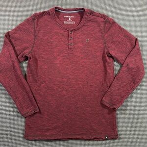 Hurley Buckle Exclusive Mens Medium Red Space Dye Long Sleeve Henley Shirt